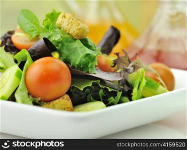 fresh vegetable salad with salad dressings