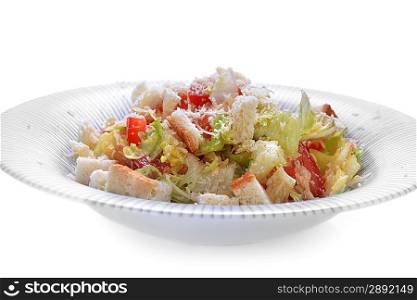 fresh vegetable salad with toast on plate