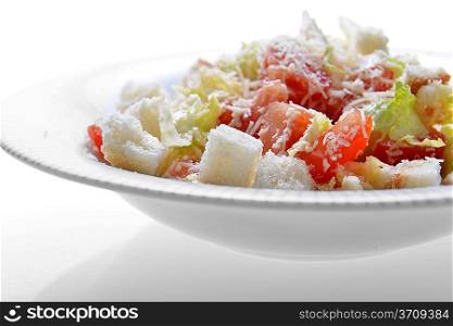 fresh vegetable salad with toast on plate