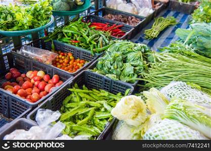 Fresh vegetables at traditional asian market. Can be used as food background