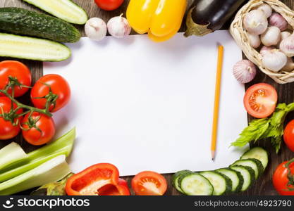 Fresh vegetables. Close up of various vegetables and paper sheet