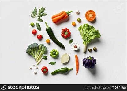Fresh vegetables for cooking. Set of juicy vegetables on white background. Generated AI. Fresh vegetables for cooking. Set of juicy vegetables on white background. Generated AI.
