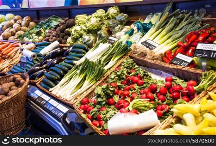 Fresh vegetables in the spring market, various veggie food