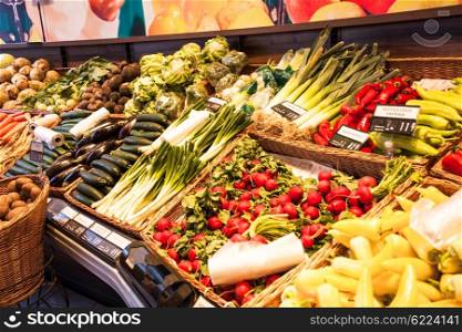 Fresh vegetables in the spring market, various veggie food