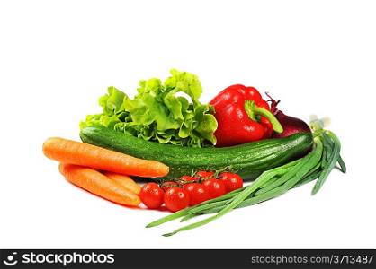 fresh vegetables. Included are tomatoes, carrots, cucumber, onions