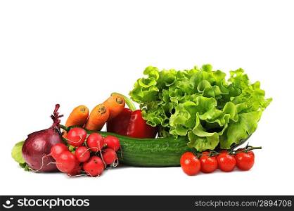 fresh vegetables. Included are tomatoes, carrots,radish, cucumber, onions