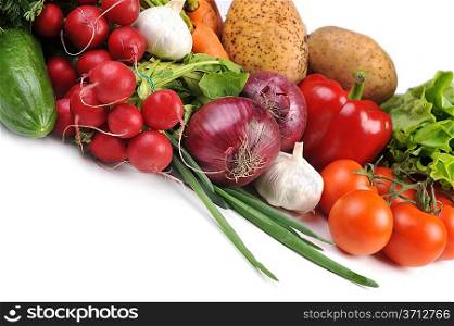 fresh vegetables. Included are tomatoes, carrots,radish, cucumber, potato, onions and garlic
