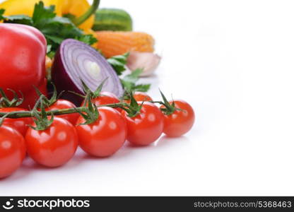 fresh vegetables. Included are tomatoes, cucumber, onions and green leaves