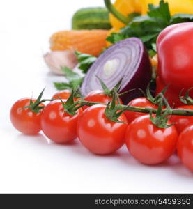 fresh vegetables. Included are tomatoes, cucumber, onions and green leaves