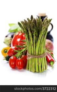 fresh vegetables on the white background - healthy or vegetarian eating concept