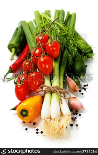 fresh vegetables on the white background - healthy or vegetarian eating concept