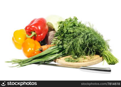 Fresh vegetables on the white background, texture