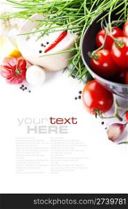 fresh vegetables on white with sample text