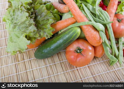 Fresh vegetables on wooden table