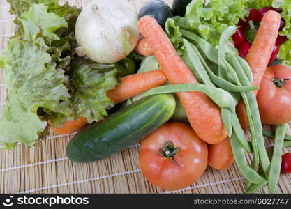 Fresh vegetables on wooden table