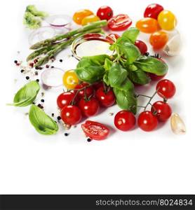 Fresh vegetables over white background - Healthy eating, Vegetarian or Cooking concept