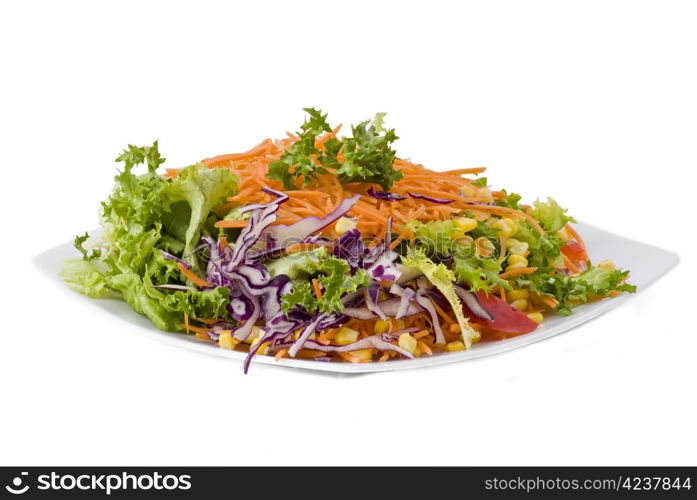 Fresh vegetarian salad on the white background - isolated