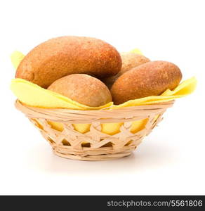 fresh warm rolls in breadbasket isolated on white background