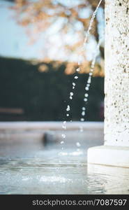 Fresh water drops falling into a well, summer time