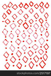 Fresh watercolor geometric pattern with red rhombus on white background.