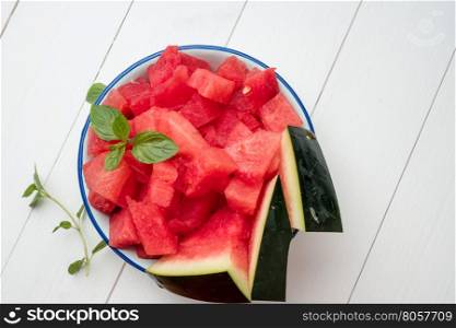 Fresh watermelon slices on bowl