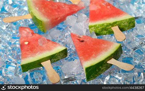 Fresh Watermelon slices on ice
