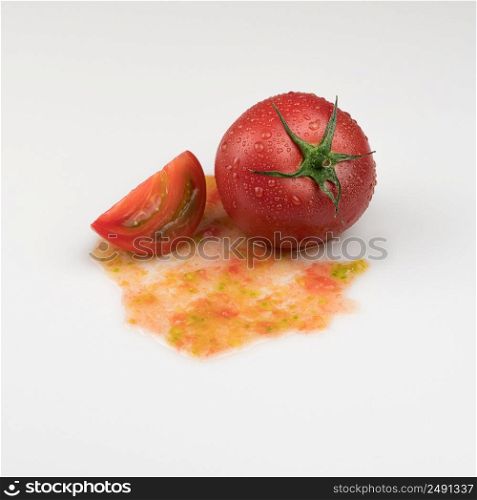 fresh wet tomatoes on a white background. sliced tomatoes with pulp. tomatoes on a white background