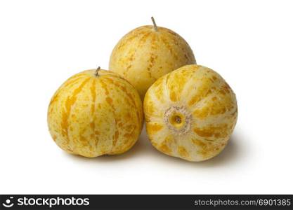 Fresh whole round,yellow apple cucumbers on white background