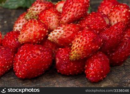 fresh Wild strawberries on wooden background