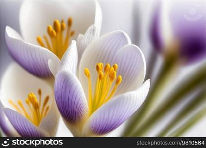 Fresh yellow and white tulips close up. Floral backdrop. Spring concept. Generative AI