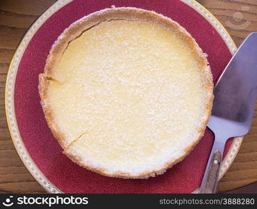 Freshly baked and warm custard tart