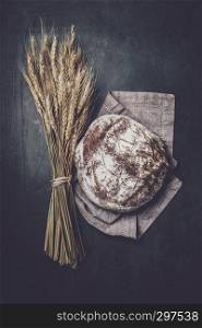 freshly baked bread on a moody background ,top view
