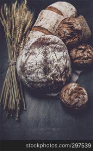 freshly baked bread on a moody background ,top view
