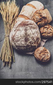 freshly baked bread on a moody background ,top view