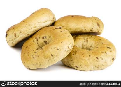 freshly baked bread rolls isolated on white background