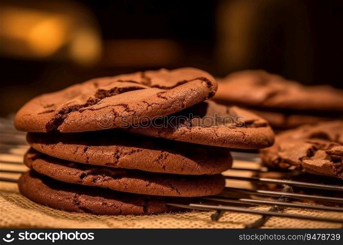 Freshly baked chocolate cookies. Ge≠rative AI