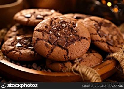 Freshly baked chocolate cookies. Generative AI