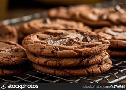 Freshly baked chocolate cookies. Generative AI