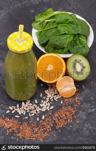 Freshly blended coctail from fruits and vegetables as healthy dessert containing natural vitamins and minerals. Freshly blended coctail from fruits and vegetables as healthy dessert containing vitamins and minerals