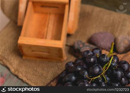 freshly cut fresh grapes in a rustic setting