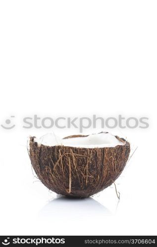 freshly cut out coconut on white background