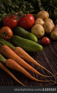 freshly grown raw vegetables. Close up of various freshly grown raw vegetables