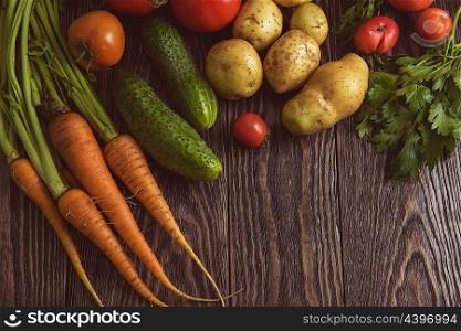 freshly grown raw vegetables. Close up of various freshly grown raw vegetables