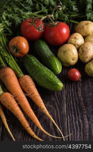 freshly grown raw vegetables. Close up of various freshly grown raw vegetables