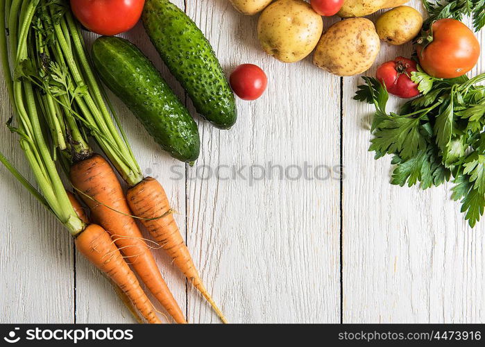 freshly grown raw vegetables. Close up of various freshly grown raw vegetables