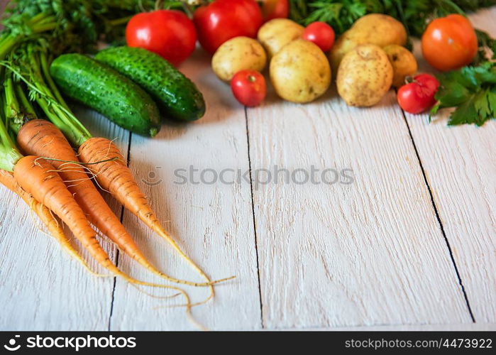 freshly grown raw vegetables. Close up of various freshly grown raw vegetables