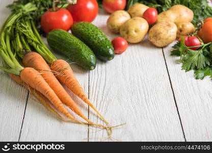 freshly grown raw vegetables. Close up of various freshly grown raw vegetables