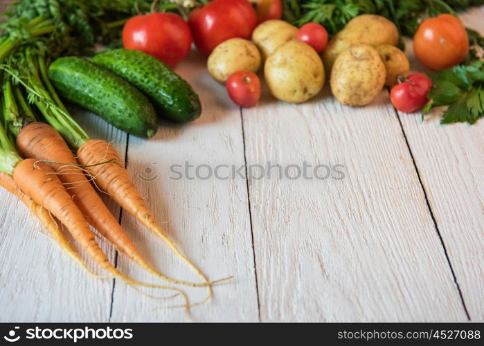 freshly grown raw vegetables. Close up of various freshly grown raw vegetables