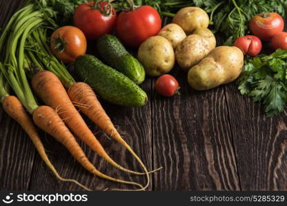 freshly grown raw vegetables. Close up of various freshly grown raw vegetables