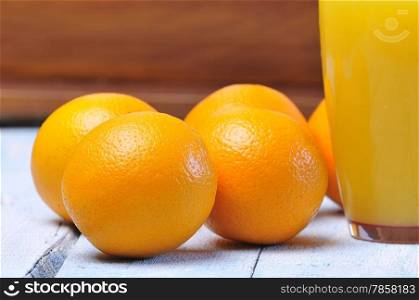 Freshly made orange juice on kitchen table.